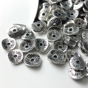 Silver Textured Potato Chip Spacers, Antique Silver Plated, 9mm diameter - 20 pieces