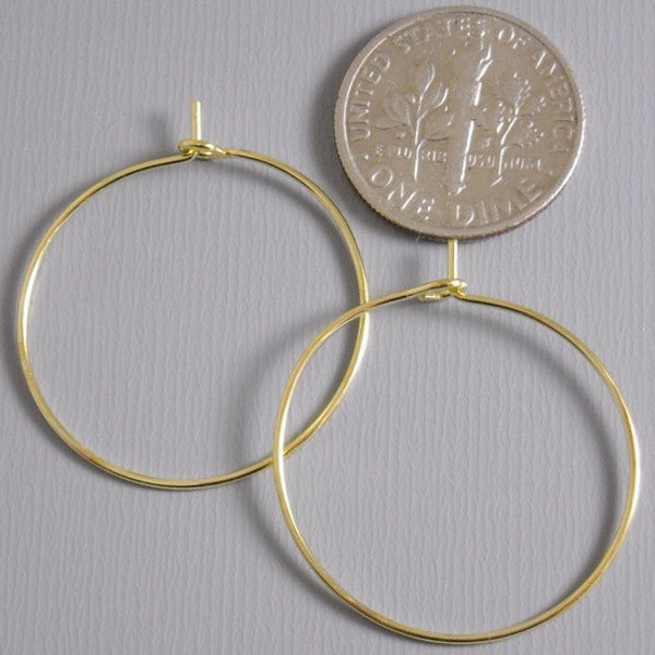 Wineglass Hoop Earrings, Gold Tone Plated, 25mm diameter, 22 gauge wire - 20 pieces