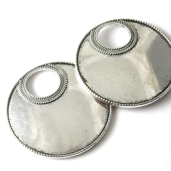 Tibetan Style Disc Dangles, Antique Silver Plated, 32mm - 2 pcs