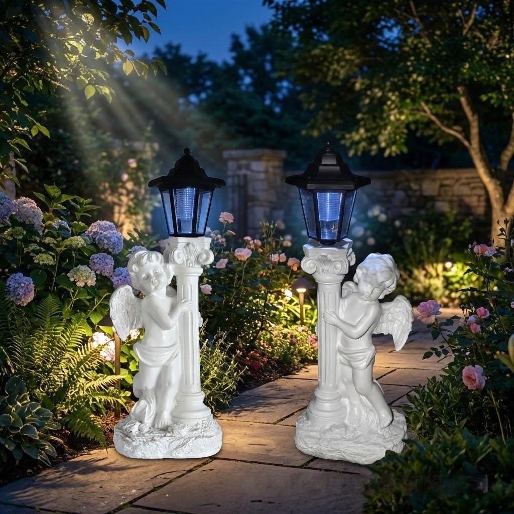 Solar Garden Statues, 6 LED Angel Solar Flower Fairy Figurine Lights For Outside, Waterproof Resin Sculptures Art Decoration For Patio Lawn Yard Ornament House