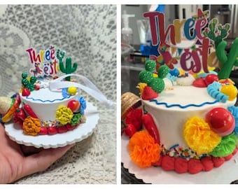 Handmade Clay Birthday Cake Ornament - Personalized Cake Replica