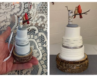 Wedding Cake Ornament - Birthday Cake Ornament - Anniversary Gift - Wedding Keepsake - Clay Cake - Cake Replica