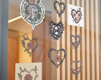 Rose Heart Thorns Sticker Set | Die-Cut Barbed Wire Stickers