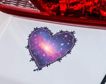 Pegatina troquelada Corazón Cósmico, Arte Galáctico, Calcomanía para portátil o agenda