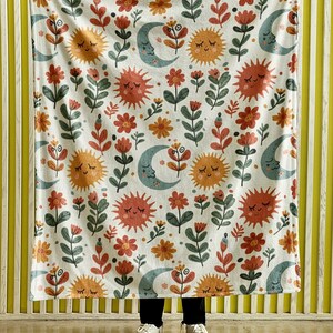 Boho Sun und Moon Samt-Plüschdecke, gemütlicher himmlischer botanischer himmlischer Überwurf Bild 5