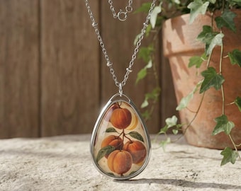 Collar con colgante ovalado de melocotón – Joyería de aleación de zinc con diseño floral frutal