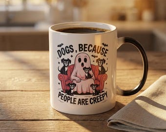 Taza que cambia de color: diseño de perro fantasma espeluznante, taza de café termosensible.