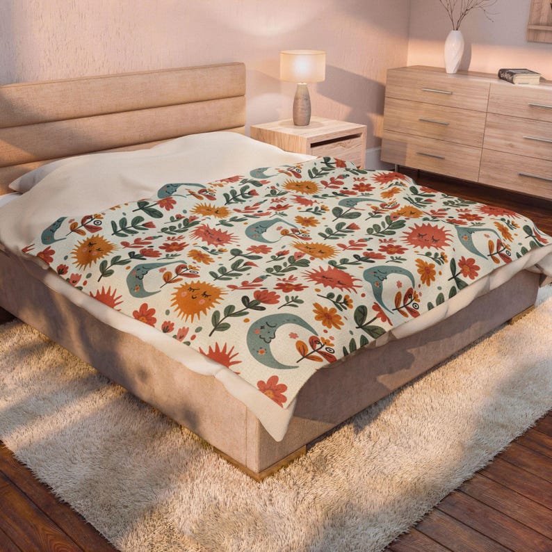 Boho Sun und Moon Samt-Plüschdecke, gemütlicher himmlischer botanischer himmlischer Überwurf Bild 1