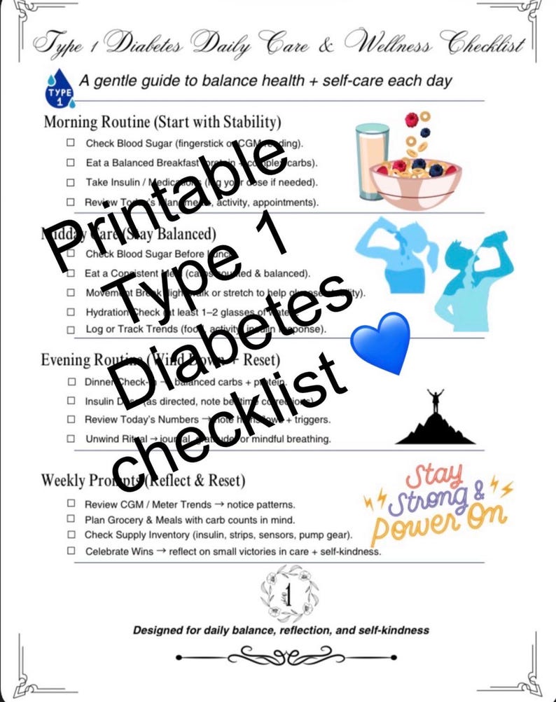 Type 1 Diabetes Daily Routine Tracker: Self-care Checklist (PDF) - Etsy