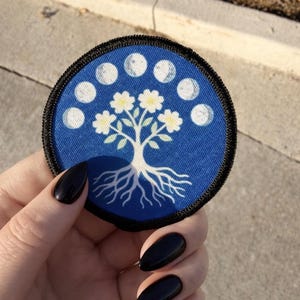 Moon Phases Growth Cycle Iron-On Patch Spiritual Celestial Botanical Design