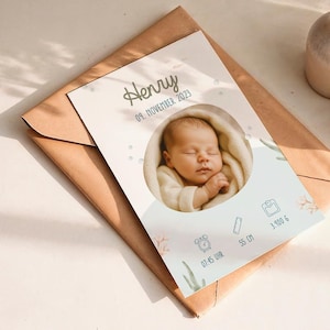 Birth Card | Thank You Card for the Birth | Watercolor Whale | Personalized with Photo, Name & Birth Details | A6 | Digital Download