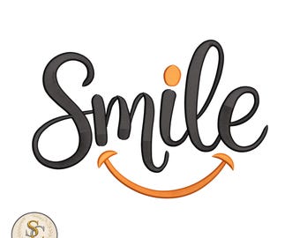 Smile Word Art Embroidery Design: Happy Face Outline (Instant Download