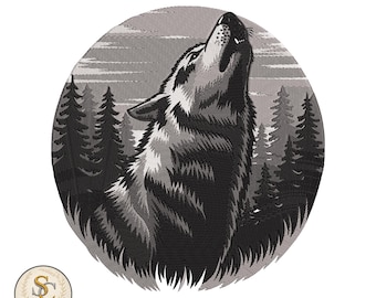 Howling Wolf Embroidery Design: Wild Animal Silhouette (Digital Download)