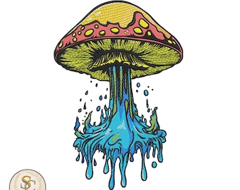 Borduurontwerp smeltende paddenstoel – druipende psychedelische paddenstoel – machineborduurbestand – direct downloaden