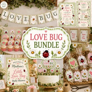Love Bug Baby Shower Bundle Ladybug Baby Shower Decorations Editable Invitation Games Welcome Sign Printable Favor Tags Banner Green Gingham