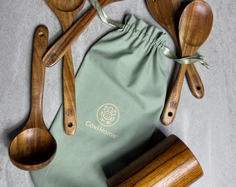 6‑Piece Teak Utensil Set • Final Batch Closeout price • Gift Bag + Holder