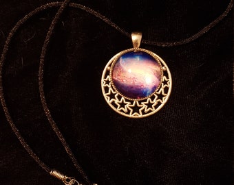 Space Nebula moon & star glass pendant necklace