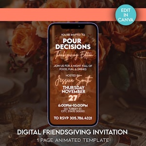 Thanksgiving Invitation Template | Friendsgiving Editable Flyer | Fall Party Invite | Pour Decisions Theme