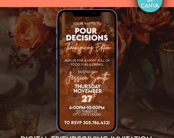 Plantilla de invitación para Acción de Gracias / Volante editable para Acción de Gracias / Invitación a fiesta de otoño / Tema Pour Decisions