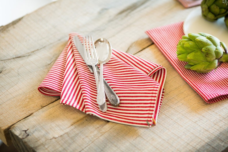 Red Pinstripe Dinner Napkins Set of 2 image 3