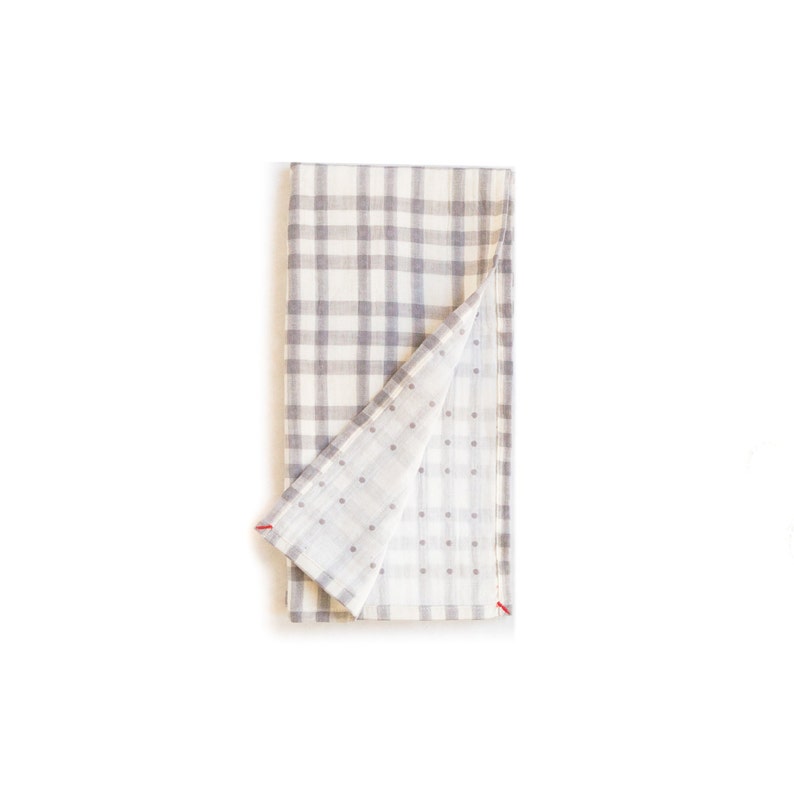 Gray and White Tea Towel With Checks and Dots Etsy