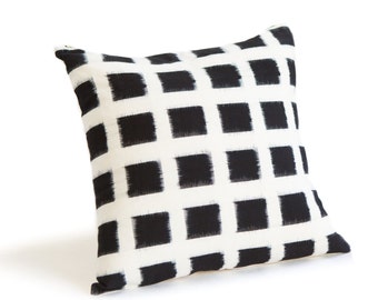 Handwoven Checked Double Ikat Pillow in White