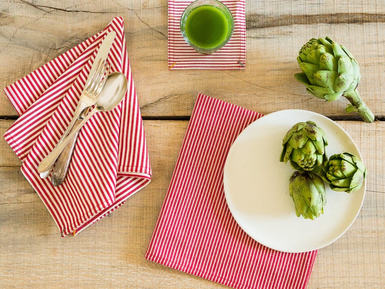 Red Pinstripe Dinner Napkins Set of 2 image 2