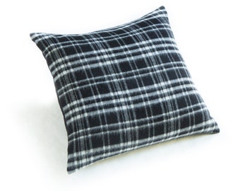 Wool Plaid Black 24" Pillow