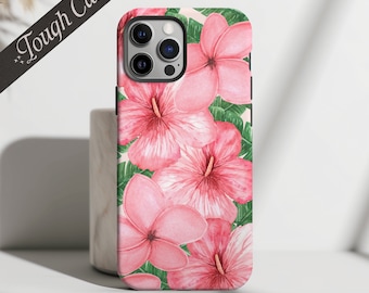 Pink Hibiscus and Plumeria Flowers | Tropical | Tough Case | Apple iPhone | Samsung Galaxy | Google Pixel | Flower Phone Case | Pretty Case