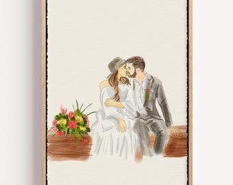 Custom Watercolor Couple Portrait from Photo, Hand-Drawn Painting, Wedding/Engagement Gift