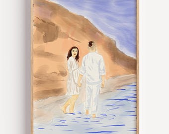 Hand painted Watercolor Couple Portrait from Photo, Personalized First Anniversary Gift, Romantic Gifts