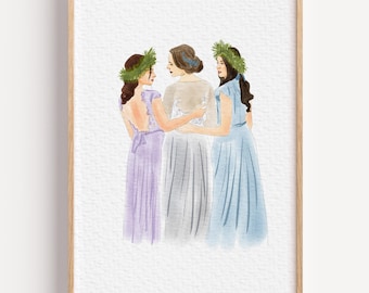 Custom Watercolor Wedding Portrait, Hand-Drawn Bride and Mom Gift