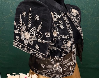 Black Modern Filipiniana Classic Bolero Design Piña Organza Mestiza sleeves Filipino Formal wear #3