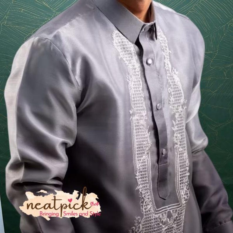 Neatpick Shades of Gray Piña Organza Barong Tagalog: Filipino Formal Wear for Special Occasion image 1