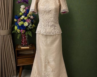 Neatpick Mestiza Embroidered Blouse & Matching Ankle-Length Skirt Terno in Beige and more available colors soon!