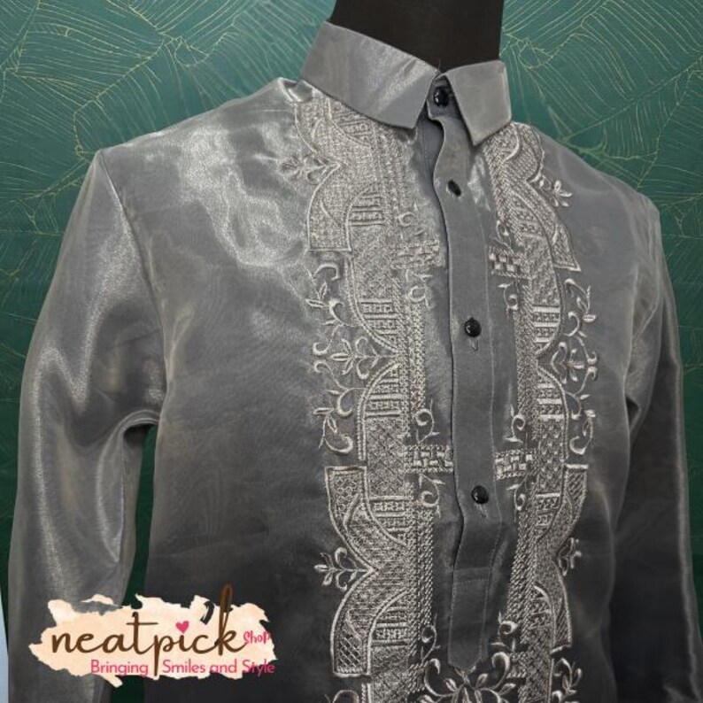 Neatpick Shades of Gray Piña Organza Barong Tagalog: Filipino Formal Wear for Special Occasion image 3