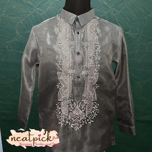 Neatpick Shades of Gray Piña Organza Barong Tagalog: Filipino Formal Wear for Special Occasion image 2