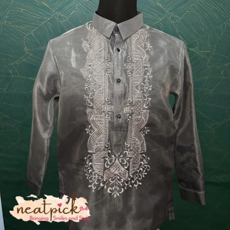 Neatpick Shades of Gray Piña Organza Barong Tagalog: Filipino Formal Wear for Special Occasion image 2