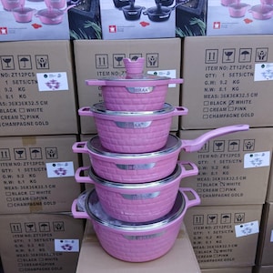 Pannenset pannen en pannen met antiaanbaklaag spuitgietwerk 5-delig - ROZE