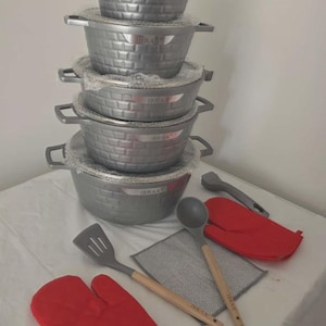 IBRAA 5-Piece Non-Stick Cookware Set with Spoon Set, Aluminium Pots and Pans