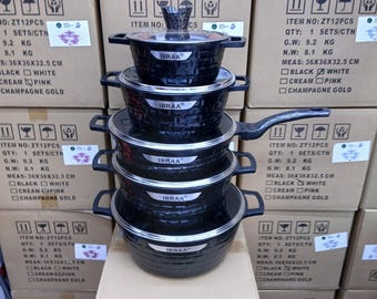 Kochgeschirr Set Lager Töpfe und Pfannen Antihaft Druckguss 5teilig - SCHWARZ