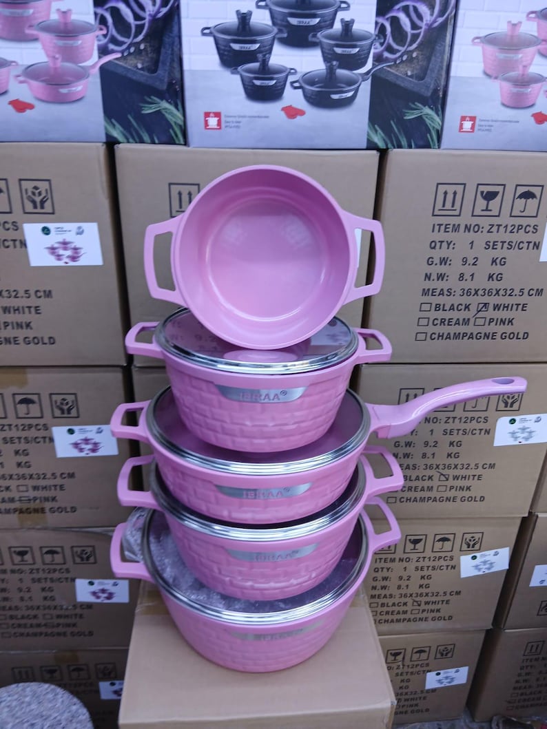 Cookware Set Stock Pots and Pans Non Stick Die-casting 5pc - PINK - Etsy