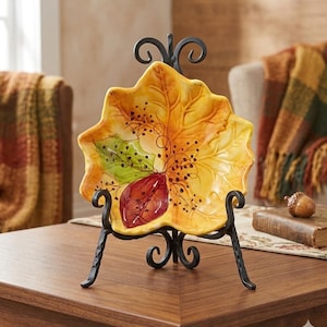 Vintage Laurie Gates Provence Collection Leaf Shaped Hand-Painted Ceramic Serving Bowl