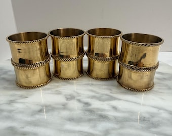 Vintage Brass Napkin Rings Set of 8 Rope Scallop Edge antique gold tone metal