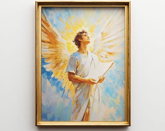 St. Gabriel the Archangel Oil Painting, Catholic Angel Wall Art (Digital Print)
