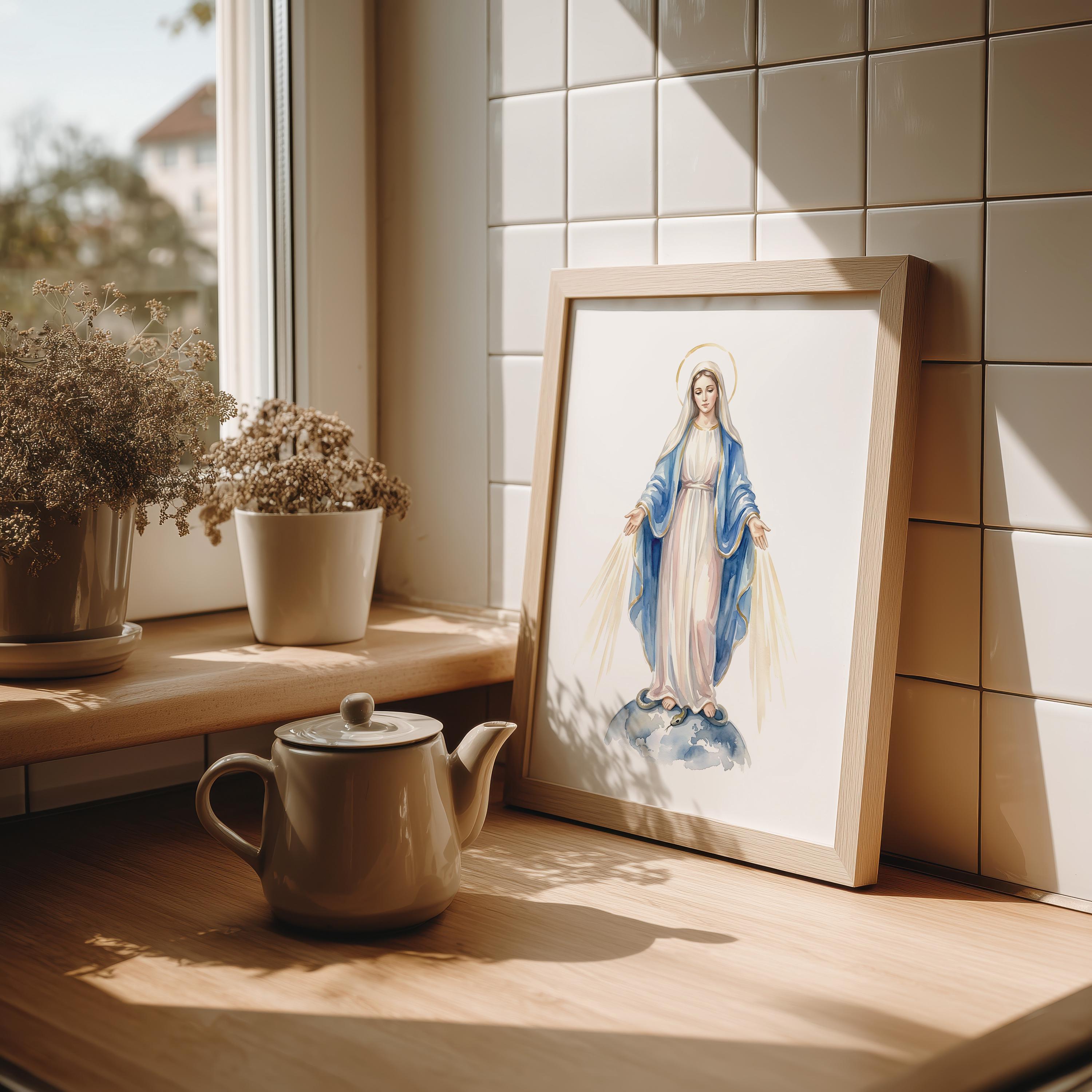 Our Lady of Grace Art, Virgin Mary Watercolor Painting, Catholic Wall ...
