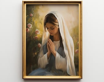 Arte da Mãe Maria em Oração, Pintura da Virgem Maria, Decoração Cristã para Casa, Arte Católica para Parede, Impressão Digital, Presente de Fé da Mãe Santíssima