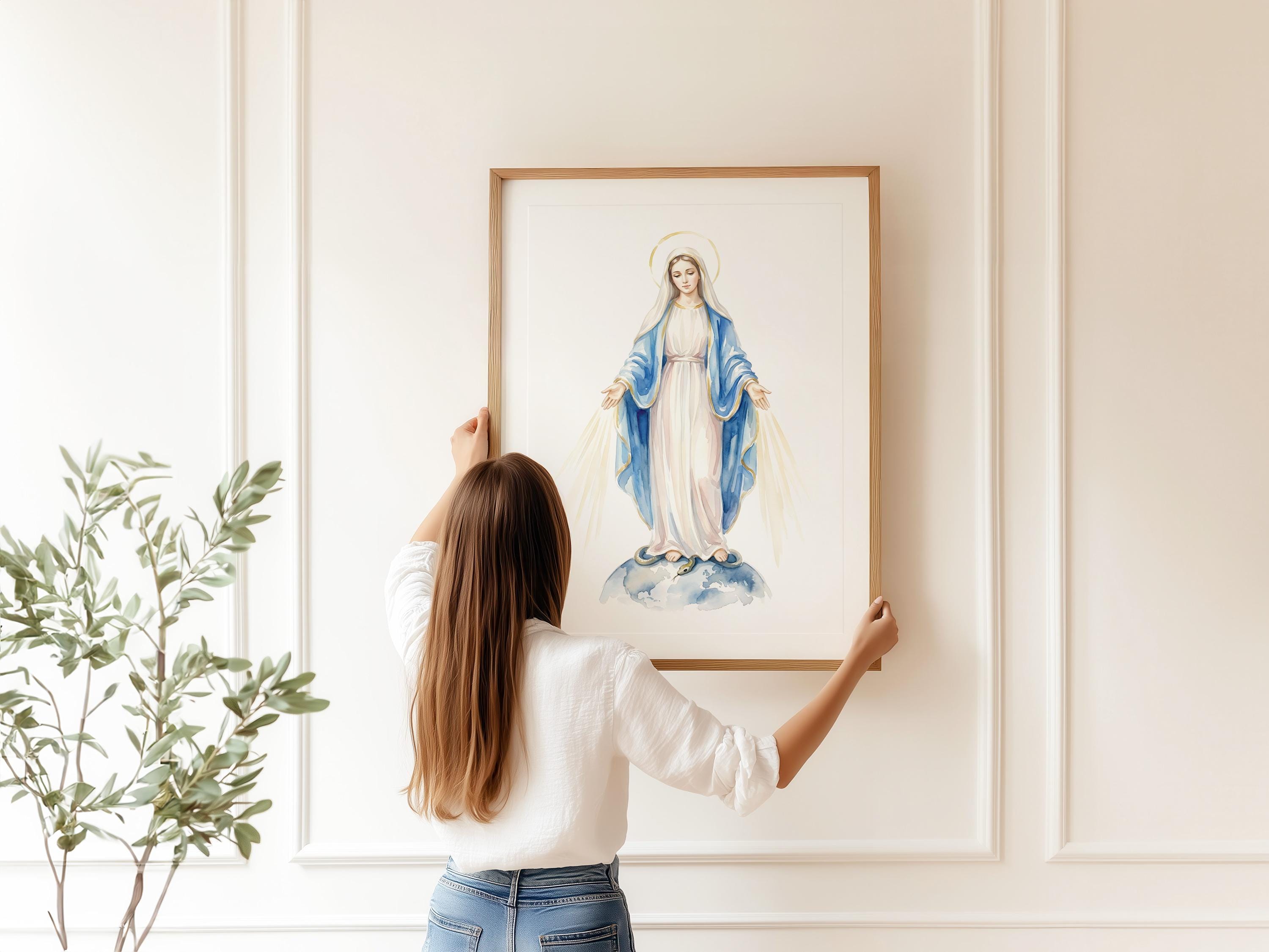 Our Lady of Grace Art, Virgin Mary Watercolor Painting, Catholic Wall ...