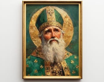 Saint Patrick Icon, Catholic Wall Art, St Patrick's Day Painting, Digital Print, Catholic Saint Art Gift