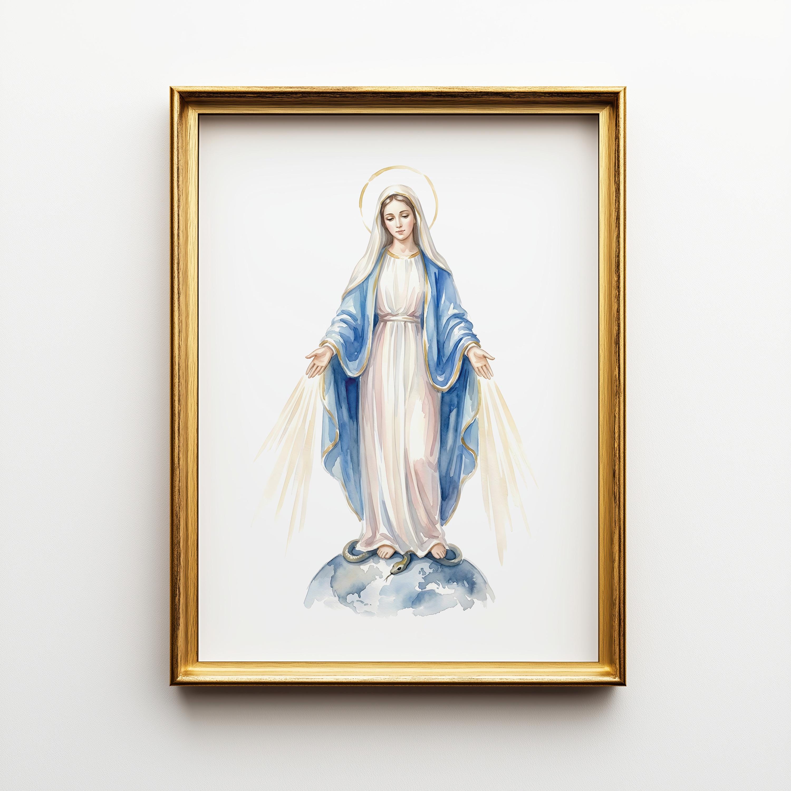 Our Lady of Grace Art, Virgin Mary Watercolor Painting, Catholic Wall ...